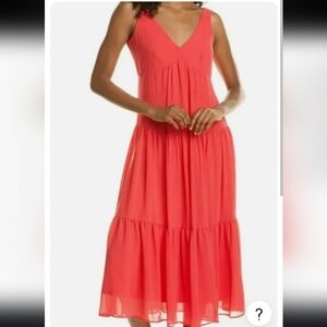 Just Taylor Coral Red Pink Tiered Dress. Size 2